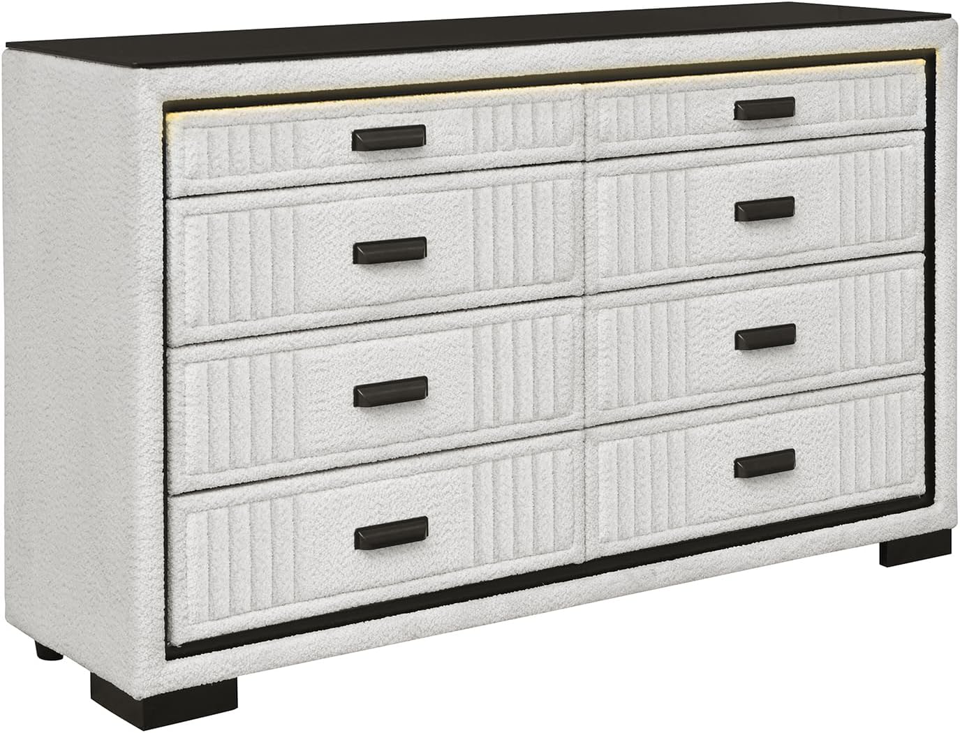 White and Black King 5PC Bedroom Set with 50' TV Lift LED, Speakers and Fireplace