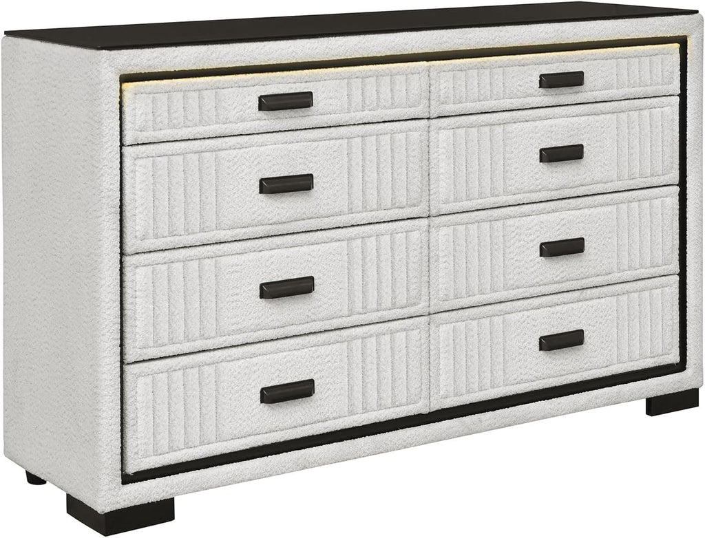 White and Black King 5PC Bedroom Set with 50' TV Lift LED, Speakers and Fireplace