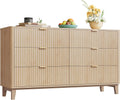 WLIVE Fluted Dresser for Bedroom with 6 Drawers, 54' Wide Wood Dresser with Metal Handles, TV Stand for 65 inch TV, Mid Century Modern Chest of Drawers for Living Room, Hallway, Closet, Natural Oak