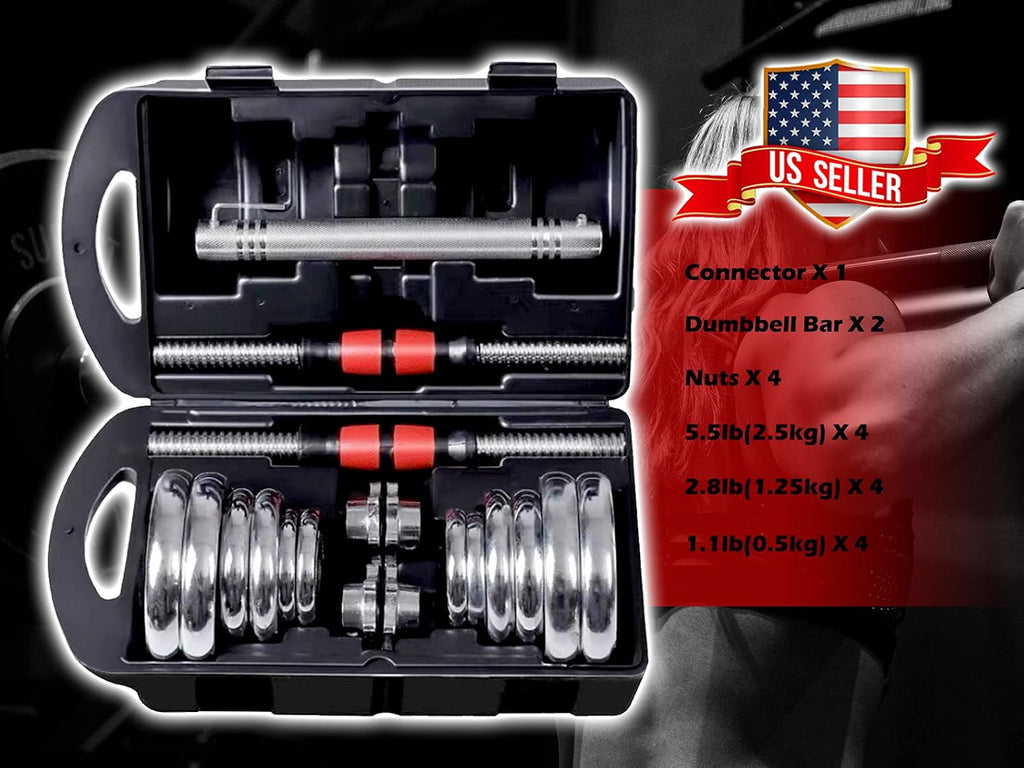 Adjustable Dumbbells Cast Iron Set Weight to 66Lbs / 44LBS, Free Weight with Connecting Rod Used As Barbell, for Men and Women Home Gym Work Out Training Fitness Equipment All-Purpose