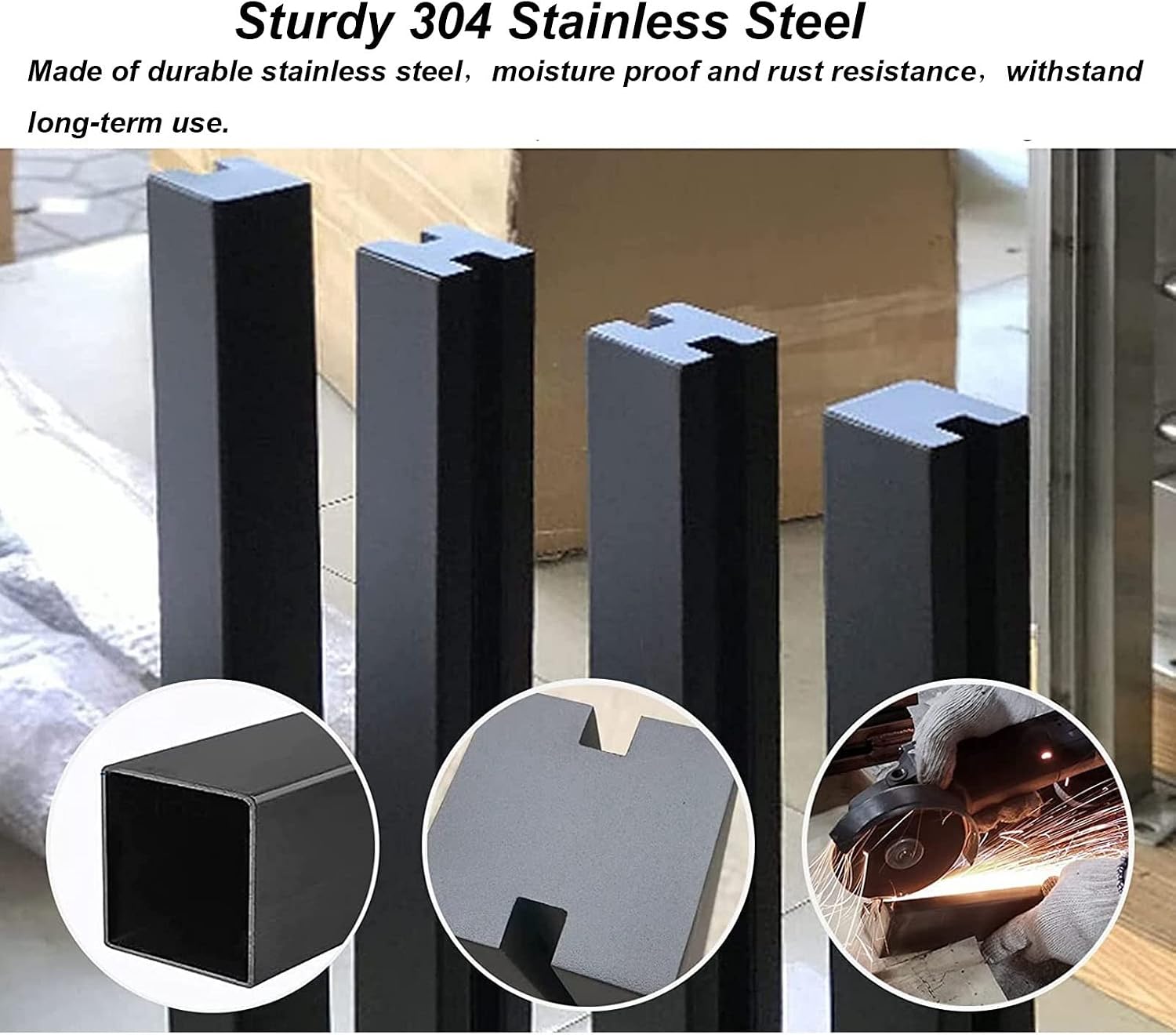 Glass Railing Post with Spigots Slots for 3/8' or 1/2' Glass- Black Stainless Steel Square Glass Balustrade Post System for Deck, Steps, Balcony, Pool, Garden, Patio Stairs ( Color : Corner Post , Siz