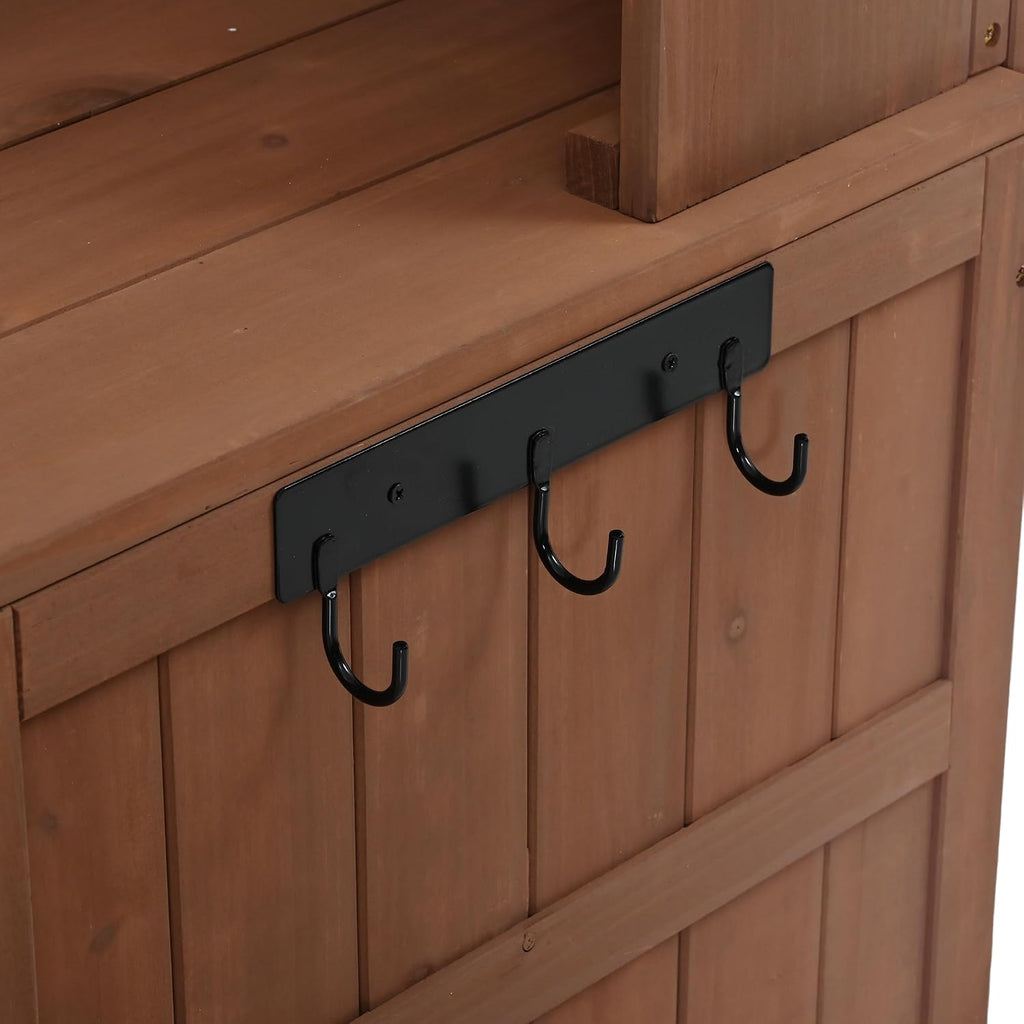 Large Fir Wood Potting Bench, 45.3''L Multi-Functional Outdoor Patio Kitchen Island with Hutch,Drawers & Hooks, Large Countertop for Gardening, Grill (Brown-h)