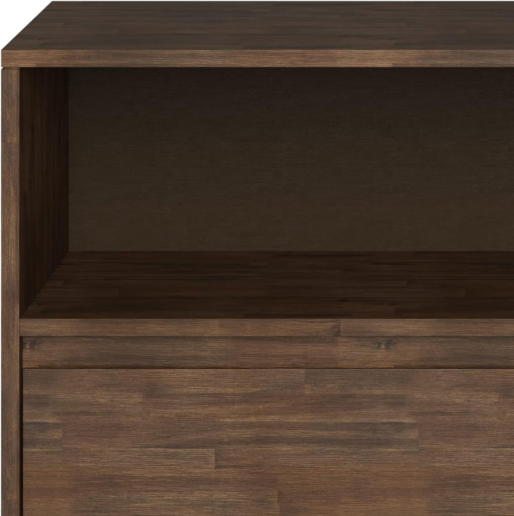 SIMPLIHOME Chase Bookcase - 30 inch Tall Solid Acacia Wood and Metal Low Bookshelf in Rustic Natural Aged Brown, Modern Industrial Storage for Living Room or Office with Open Shelves and Metal Frame