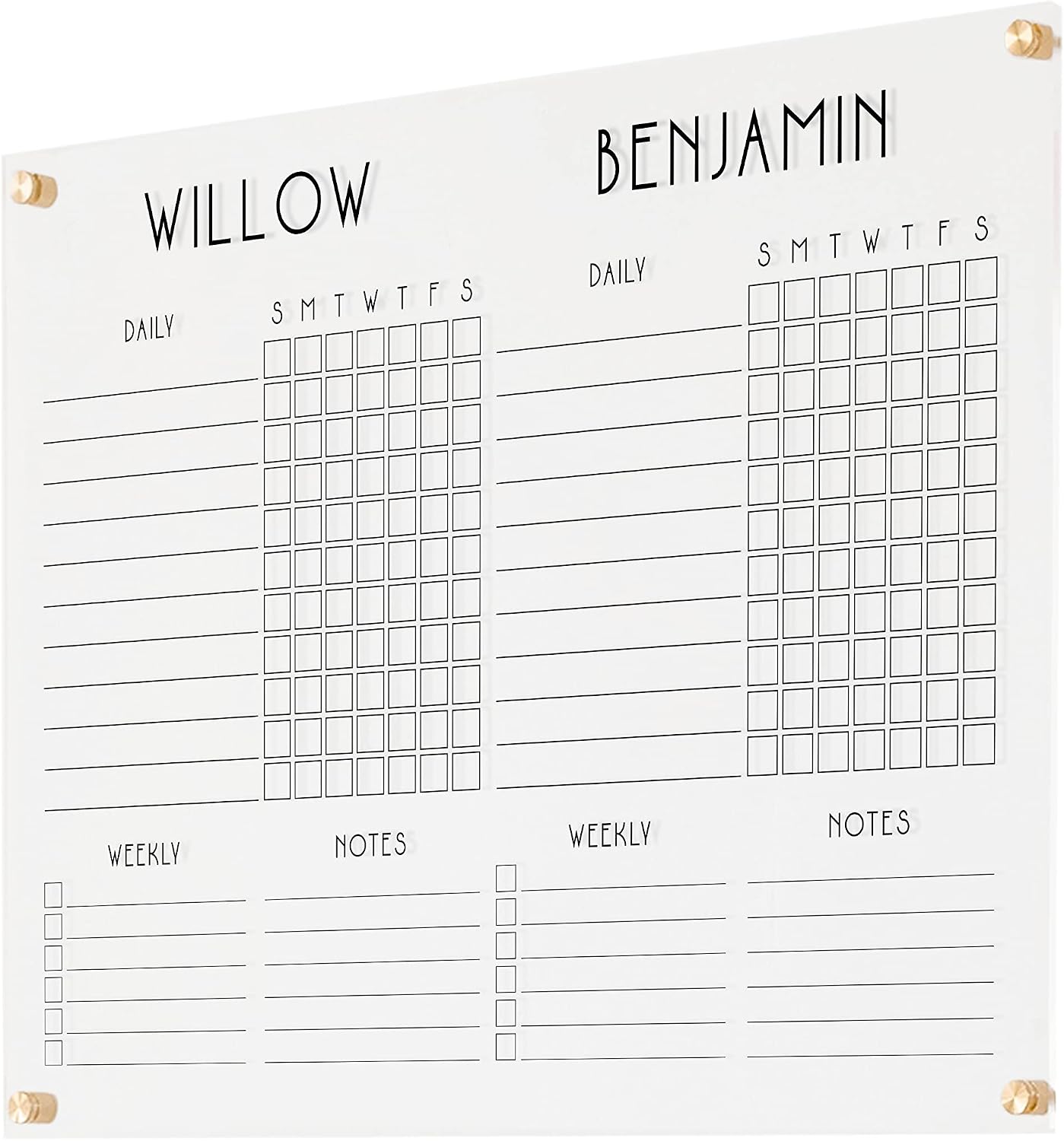 Personalized Acrylic Chore Chart for Wall (31'Wx23'H, Champagne Gold Standoffs)