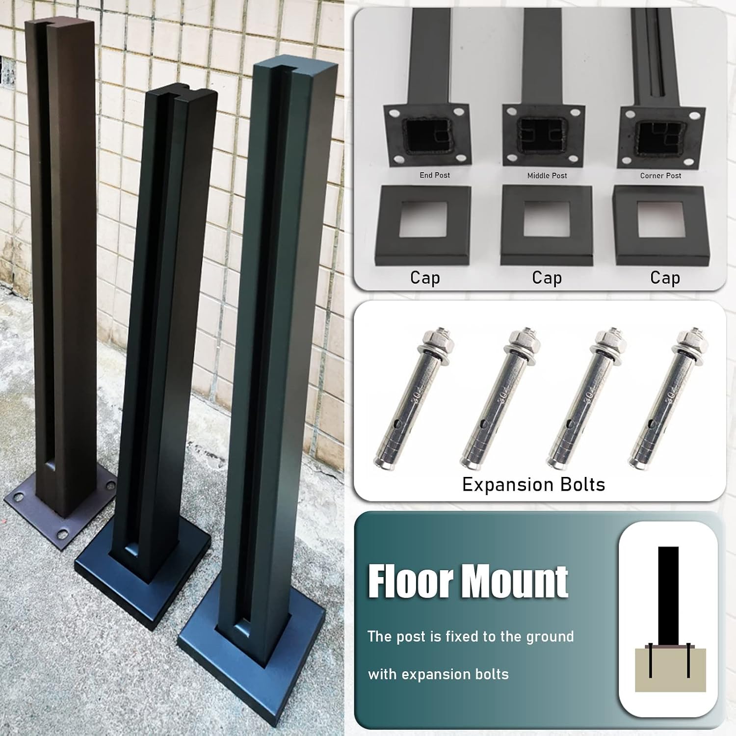 Staircase Handrails Stair Railing Glass Guardrail Standoff Panel Balustrade Post Black, Steps Platform Railing Pole with Slot, Interior Exterior Garden Loft Patio Balcony Pool(Deep Coffee,145cm/57inch
