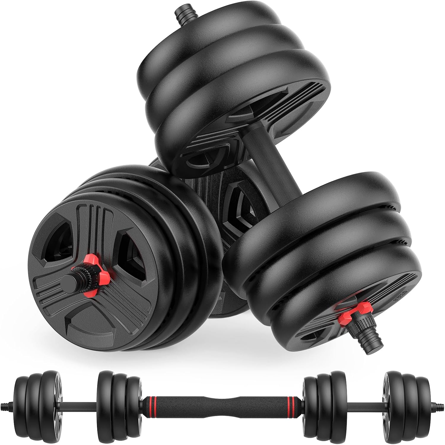UKEEP Adjustable Dumbbells Set, 20/30/40/60/80lbs Free Weight Set with Connector of 2 Convertible to Barbell, Fitness Exercises for Home Gym Suitable Men/Women