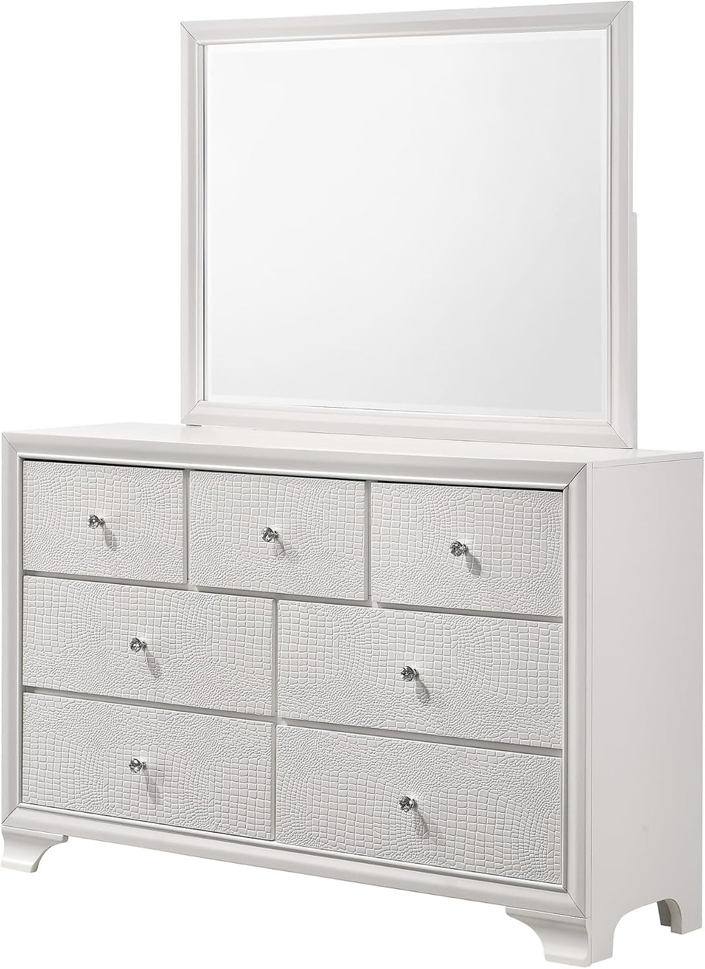 Modern Crisp White Textured Finish Tufted Headboard Integrated LED Lighting Full Size Bed Set 4pc Bedroom Furniture