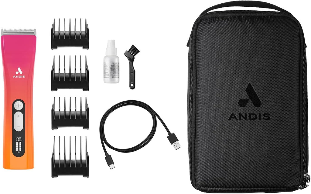 Andis 562745 ProClip 5-in-1 Adjustable Blade Cord/Cordless Pet Hair Clipper, 5 Blade Settings, 5 Speeds, Feather Light, Digital Display Screen, Sunset