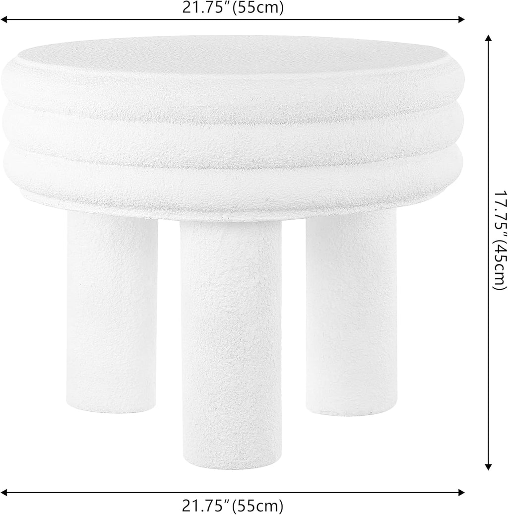 JONATHAN Y Rashida 17.75' Ribbed Polyresin Indoor Outdoor Table, White | Contemporary Curvy Minimalist Silhouette, Stacked Ring Motif, Tripod Pillar Base, Weather Resistant, Frosted Finish