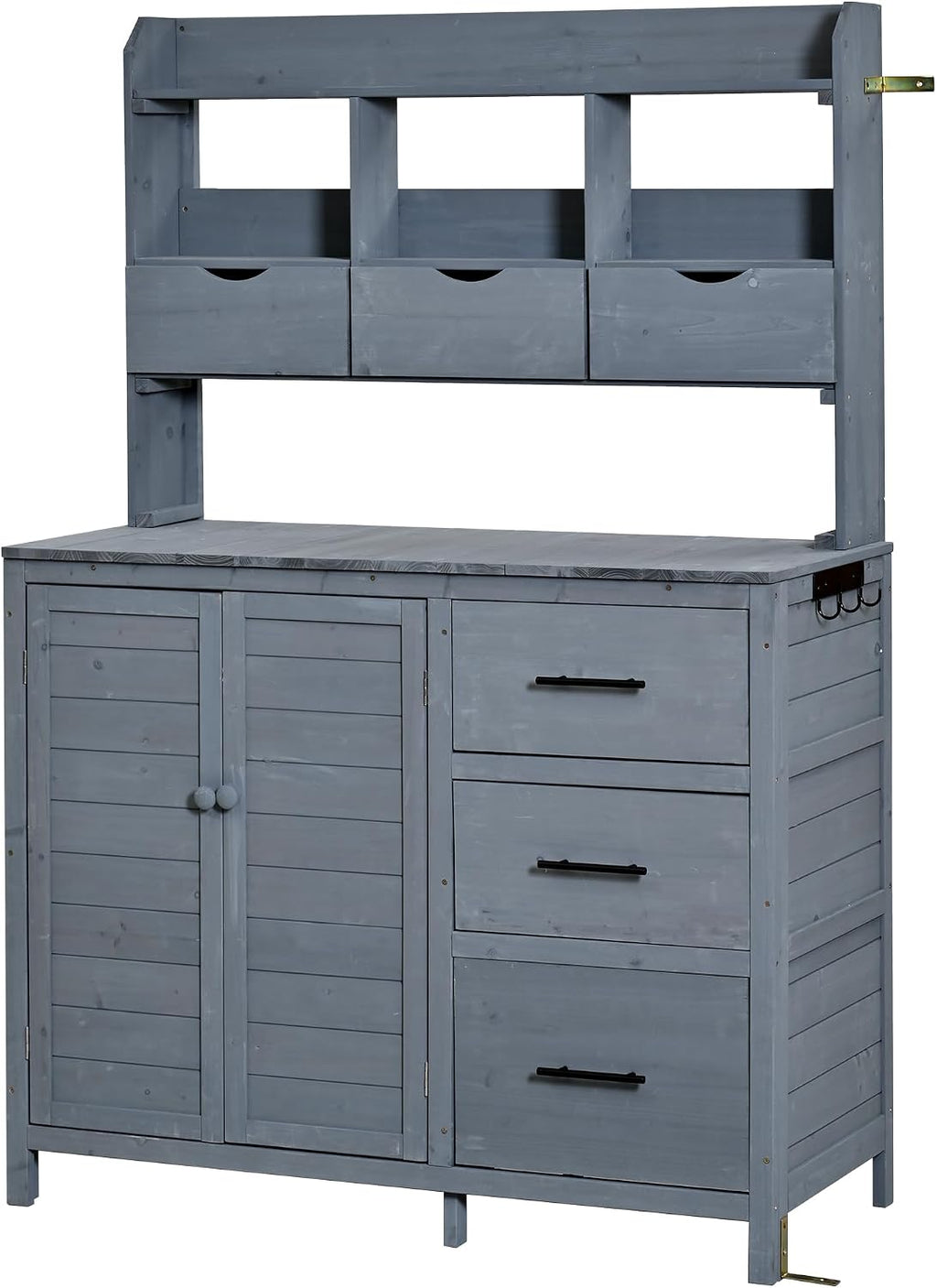 Roomfitters Garden Potting Bench with Storage Hutch, Outdoor Potting Table with 6 Drawers and Cabinets, Shelves, Gray