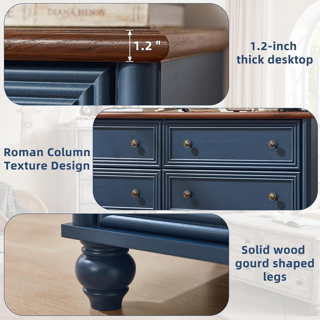 Farmhouse Dressers & Night Stand Set of 3, Wood 54' Wide Dresser & 43.5'Tall Chest of Drawers, 18' Roman Column Nightstand, Bedroom Furniture 6 Drawer Dresser Set for Bedroom Home Living Room Hallway