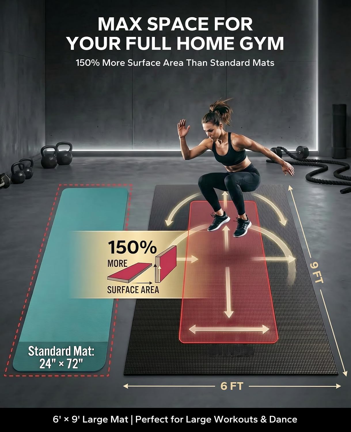 HAPBEAR Large Exercise Mat-7'x5'/6'x8'/6'x9'/6'x10'/6'x12'x8mm(1/3'),Non-Slip, Ultra Durable, Thick Workout Mat for Home Gym Flooring Cardio, Yoga for Fitness, High-Density, Shoes-Friendly
