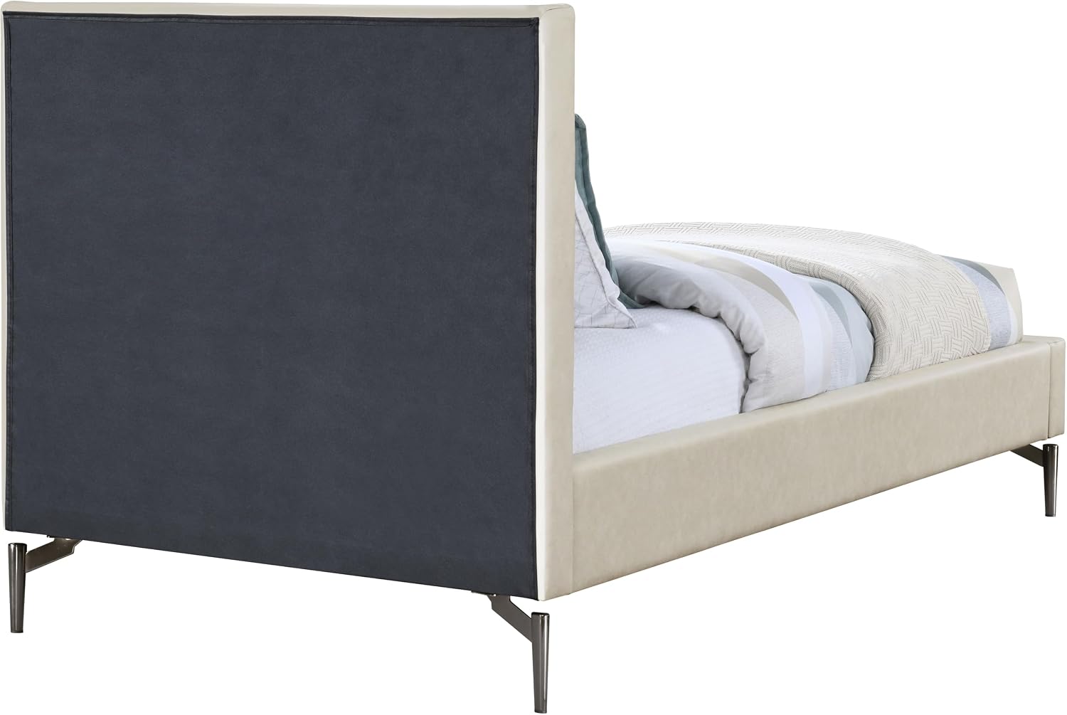 Meridian Furniture GalloBeige-T Gallo Collection Modern | Contemporary Twin Bed with Soft Beige Vegan Leather, Deep Channel Tufting and Black Metal Legs, 44' W x 84.5' D x 43.5' H, Beige, Twin