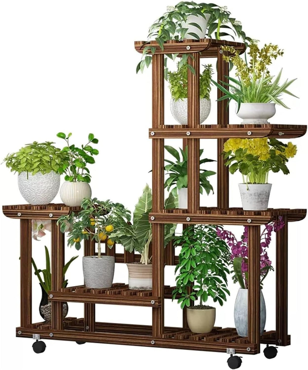 Potting Bench Table,Garden Potting Table, Plant Stand Indoor Tall Plant Rack Display Holder Planter Organizer Garden Plant Shelf Rack Holder in Corner Living Room Balcony Patio Yard, Brown
