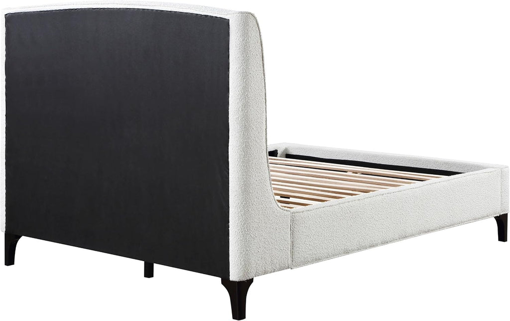 Coaster Home Furnishings - Mosby - Wood - Upholstered Bed with Curved Headboard, Boucle Upholstery and Wingback Design - Bedroom - Eastern King Size - Snow - 306020KE