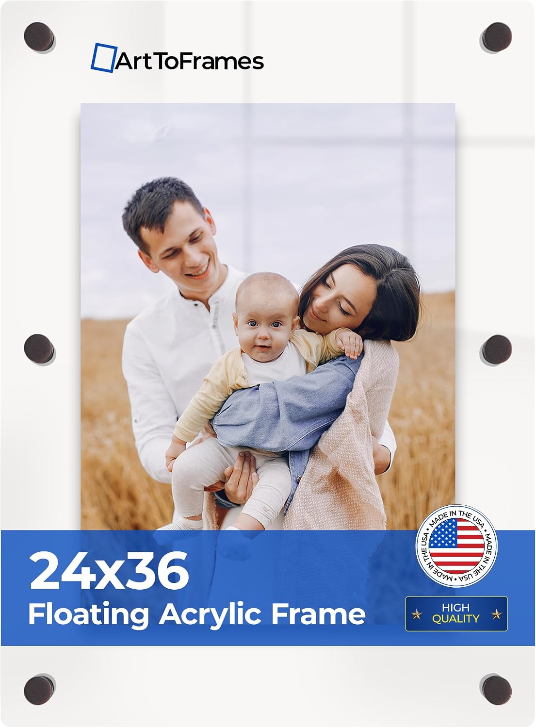 ArtToFrames Floating Acrylic Frame for Pictures Up To 24x36 inches (Full Frame is 28x40) with Black Standoff Wall Mount Hardware, Acrylic-109-24x36-82