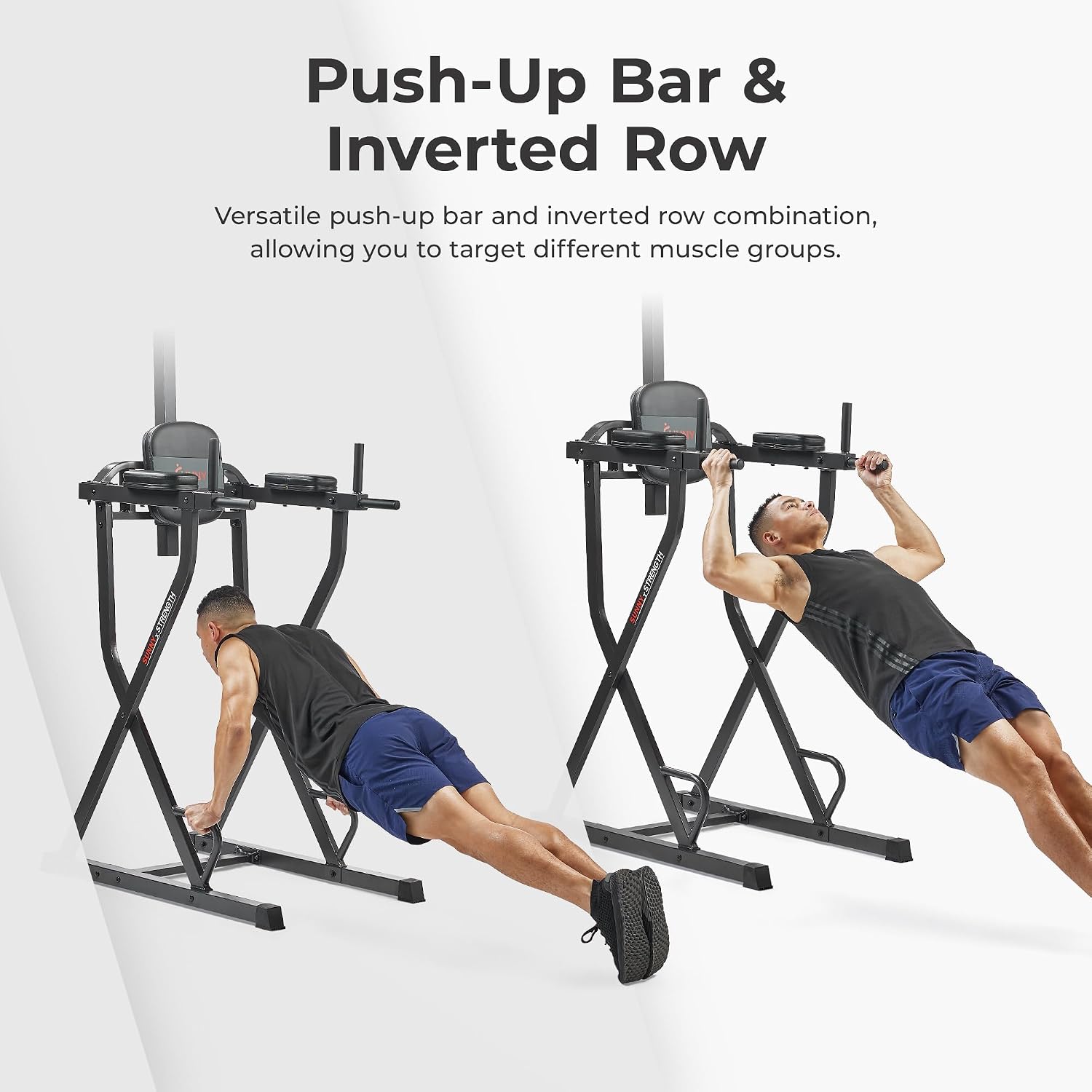 Sunny Health & Fitness Power Tower Dip Station & Pull-Up Bar, Multi-Function Strength Training Equipment with Captain's Chair, Push-Up Bars & Core Workout for Home Gym