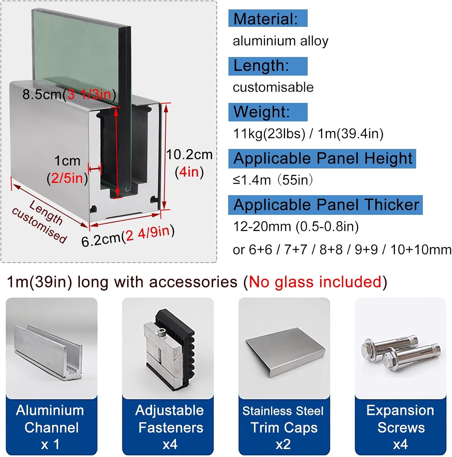 Glass Panel Clips for 12-20 mm Glass, Black Gold Silver Glass Railing Spigot Clamps with Slots, Aluminum Square Glass Shelf Support Brackets(Brass,L 78 in Glass Clamp)