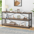 IBF Industrial 3 Tier Bookshelf, Rustic Low Wood and Metal Book Shelf, Farmhouse Long Wide Open Horizontal Bookcase, Modern Large Vintage Etagere for Home Office Bedroom Living Room, Rustic Oak, 63 In