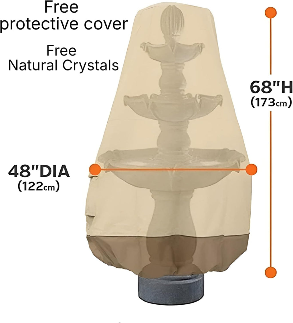 Large Outdoor Electric Water Fountain with Angel Top, 4-Tier Crystal Garden Fountain with LED Lights, Natural Crystals & Free Protective Cover for Lawn, Patio & Villa Décor (no pond, 120*120*160 CM)