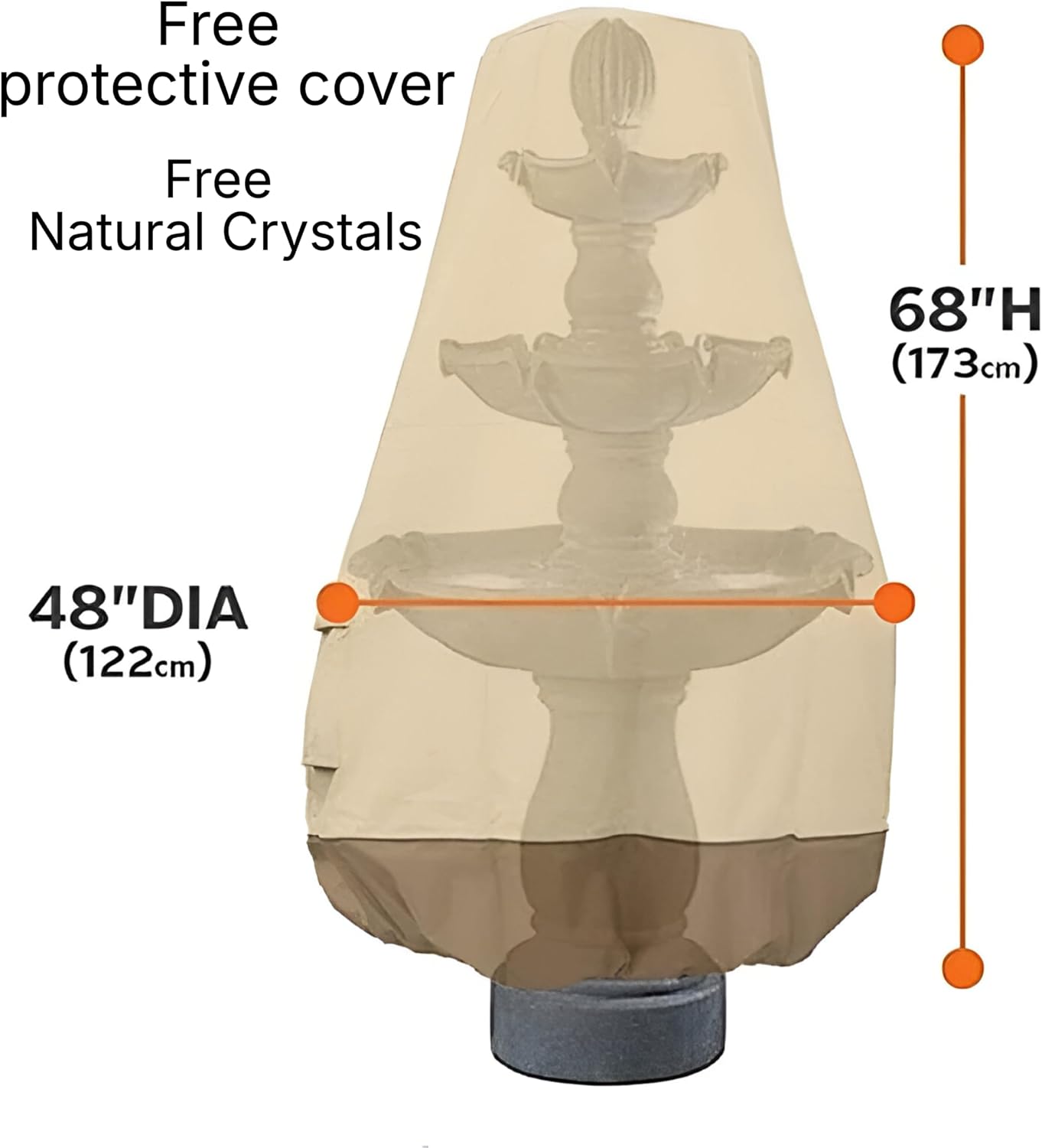 Large Outdoor Electric Water Fountain with Angel Top, 4-Tier Crystal Garden Fountain with LED Lights, Natural Crystals & Free Protective Cover for Lawn, Patio & Villa Décor (no pond, 120*120*175 CM)