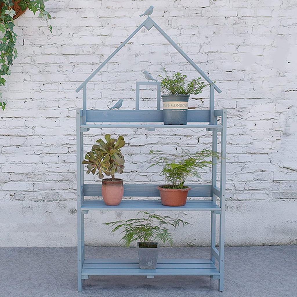3-Tier Step Plant Shelves, Garden Potting Bench Table, Outdoor Garden Patio Storage Cabinet, Workstation Shed with Tabletop (Color : Blue, Size : 80x25x160cm)