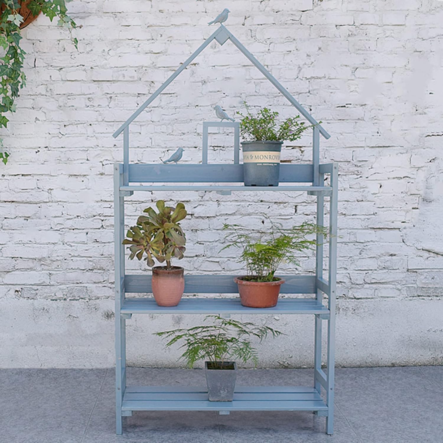 3-Tier Step Plant Shelves, Garden Potting Bench Table, Outdoor Garden Patio Storage Cabinet, Workstation Shed with Tabletop (Color : Blue, Size : 80x25x160cm)