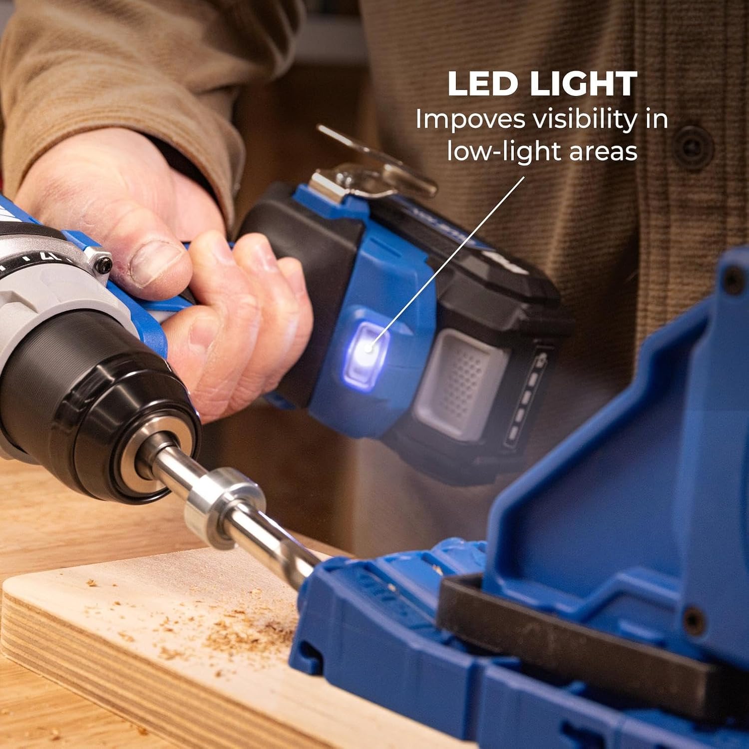 Kreg 20V Ionic Drive 1/2' Compact Drill, 20V Blue Ion Charger & 2Ah Battery Pack - Professional Cordless Drill with Compact Design - For Woodworking & Everyday DIY Applications - KPTBDR050A