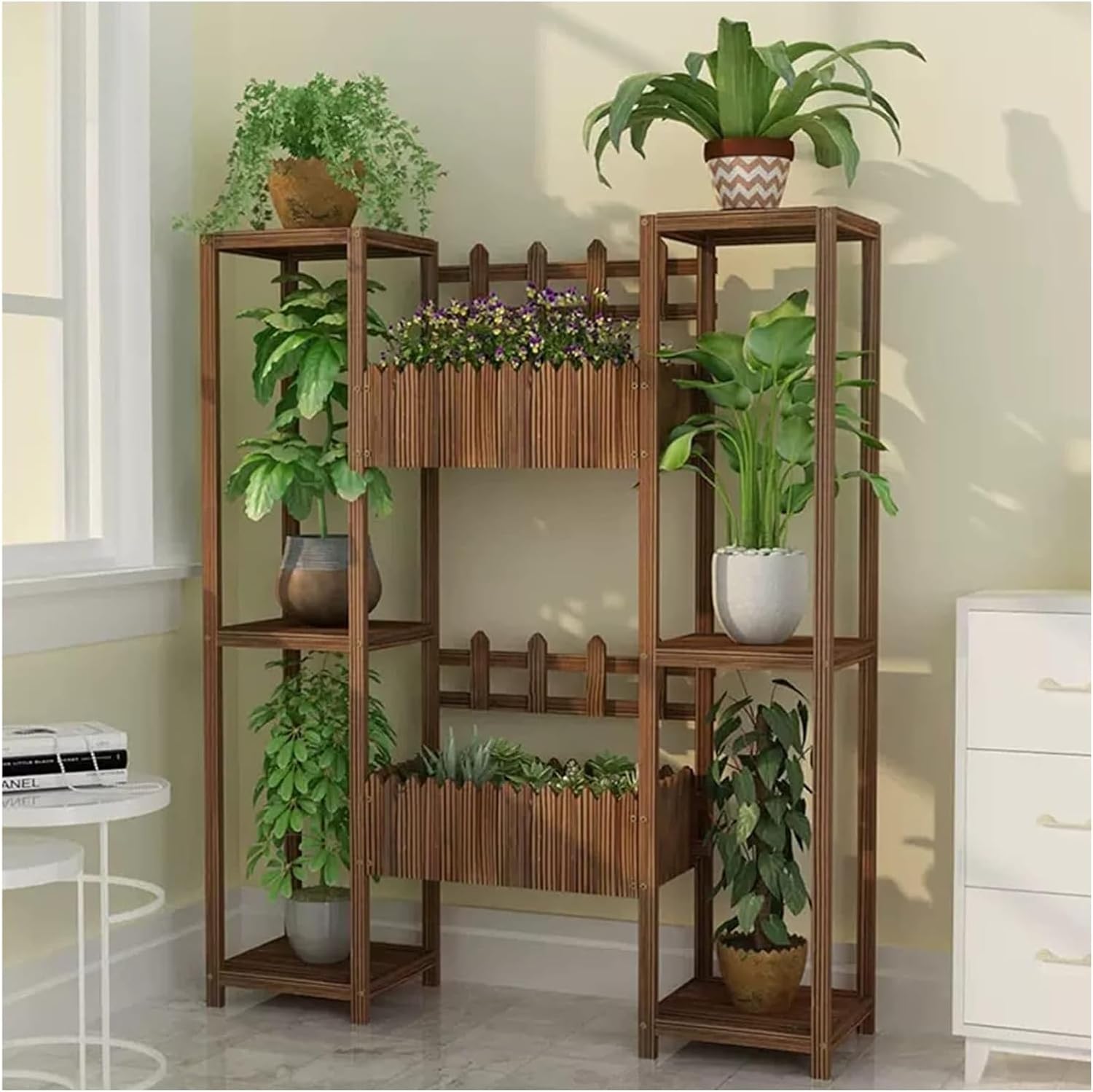 Potting Bench Table,Garden Potting Table, Plant Pot Stand Multiple Flower Display Stands Planter Rack Shelves for Corner Balcony Window Patio Living Room (Color : Brown, Size : 100x25x100cm)
