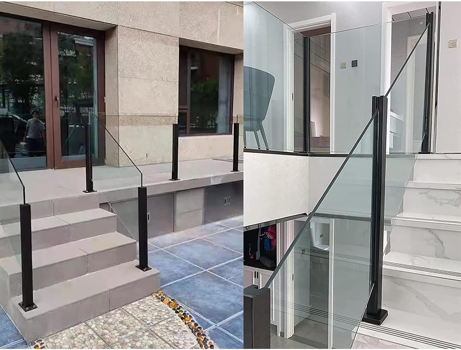 Black Glass Railing Post, 304 Stainless Steel Glass Railing with Spigot Slots & Base, Heavy-Duty Glass Clamp Bracket for Deck Balusters, Balcony, Patio, Stairs,(Corner Post,Height-75cm/29.5in)