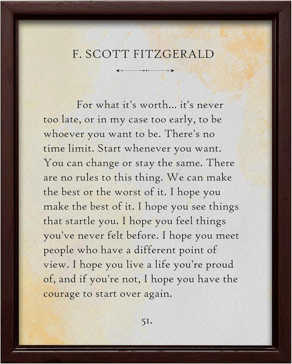Poster Master For What Its Worth Canvas - F. Scott Fitzgerald Print - Book Page Art - Literary Art - Gift for Men & Women - Minimal Decor for Bedroom, Living Room, or Library - 16x20 Brown Framed