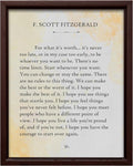 Poster Master For What Its Worth Canvas - F. Scott Fitzgerald Print - Book Page Art - Literary Art - Gift for Men & Women - Minimal Decor for Bedroom, Living Room, or Library - 16x20 Brown Framed
