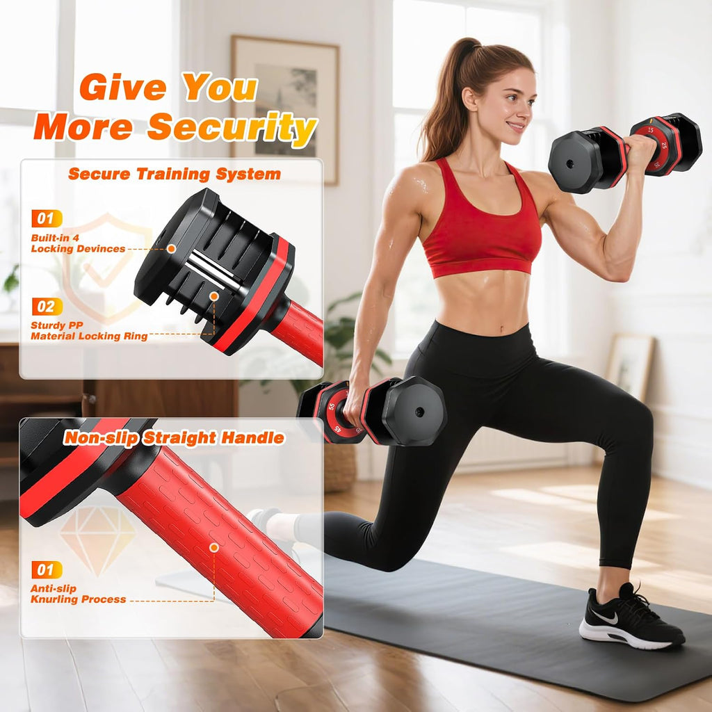 XDDIAS Adjustable Dumbbells Set of 2 for Strength Training, One-Hand Quick Adjust, 25/55/80/90 lbs Options, Anti-Slip Grip Handle, Compact Home Gym Weights for Men Women