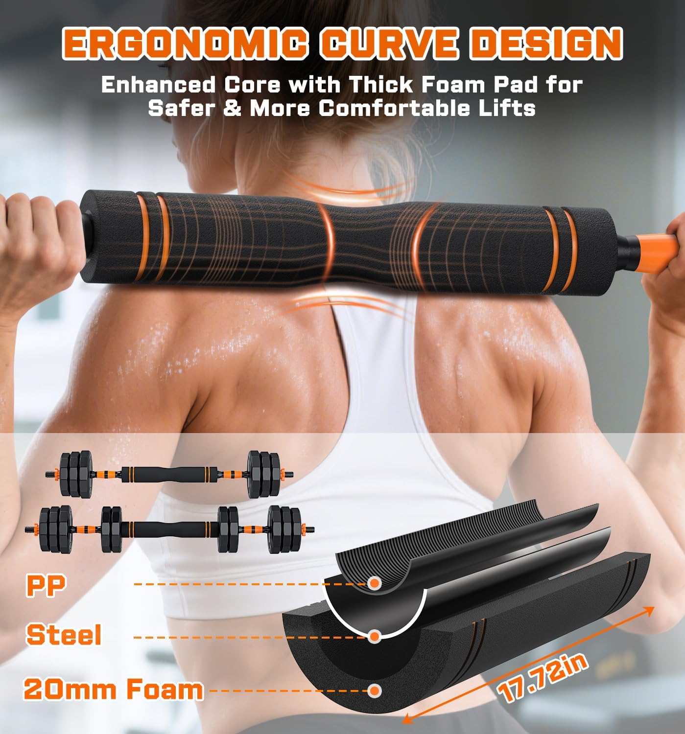 5-in-1 Adjustable Dumbbell Set, 33/44/66/88lbs Free Weights Set with Connector, Used as Kettlebells, Barbell, Push up Stand, Standard 1' Plates, Fitness Exercises for Home Gym Suitable Women/Men