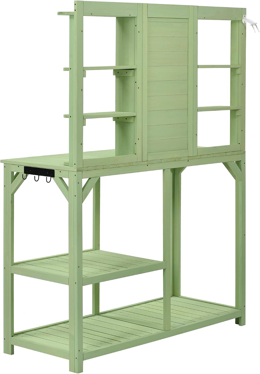 64.6' Outdoor Large Potting Bench Table,Wood Workstation with 6-Tier Shelves and Large Tabletop,Backsplash and Side Hook,for Mudroom Backyard Garden Patio (Green@Shelves)