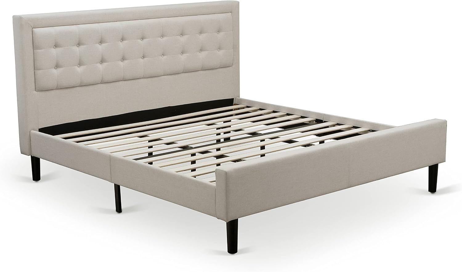 East West Furniture FN08K-2VL13 3-Piece Fannin King Bedroom Set with 1 King Frame and 2 End Tables for Bedroom - Reliable and Durable Manufacturing - Mist Beige Linen Fabric