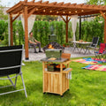 Outdoor Kitchen Island with Wheels, Solid Wood Outdoor Grill Table Cart with Stainless Steel Top and Storage Cabinet, Food Prep Station Pizza Oven Stand for BBQ, Patio, Kitchen, Natural Wood