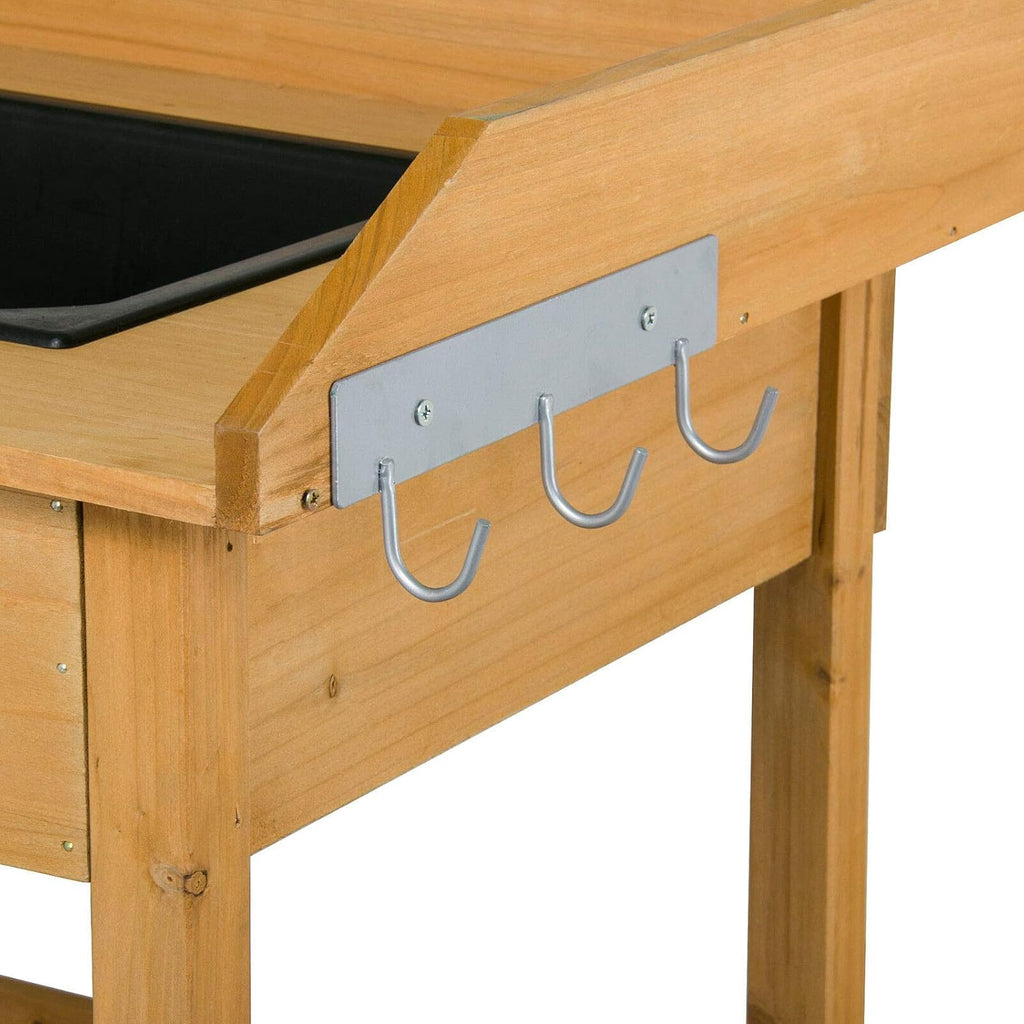 Wood Workbench Planting Table Potting Bench Garden Shelf Outdoor Storage w/Sink with Ebook