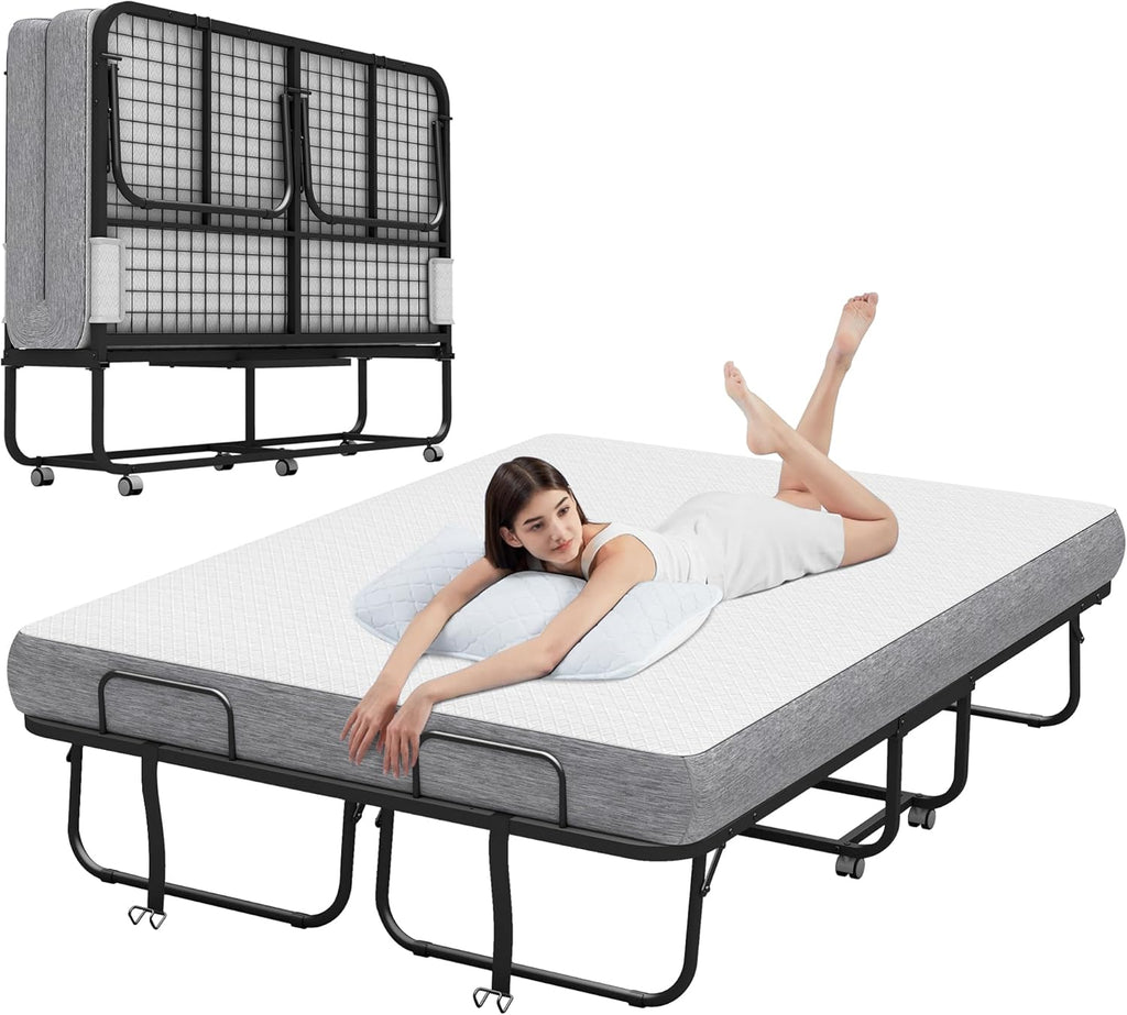Espsilto Full Size 75''x54'' Folding Bed with Mattress for Adult - Extra Large Wide Rollaway Bed for Guest, Comfortable Sleep in a Large Space