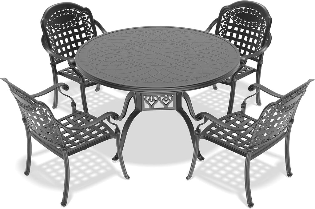 (Cushions in Random Colors) 5-Piece Set of Cast Aluminum Patio Furniture with Cushions