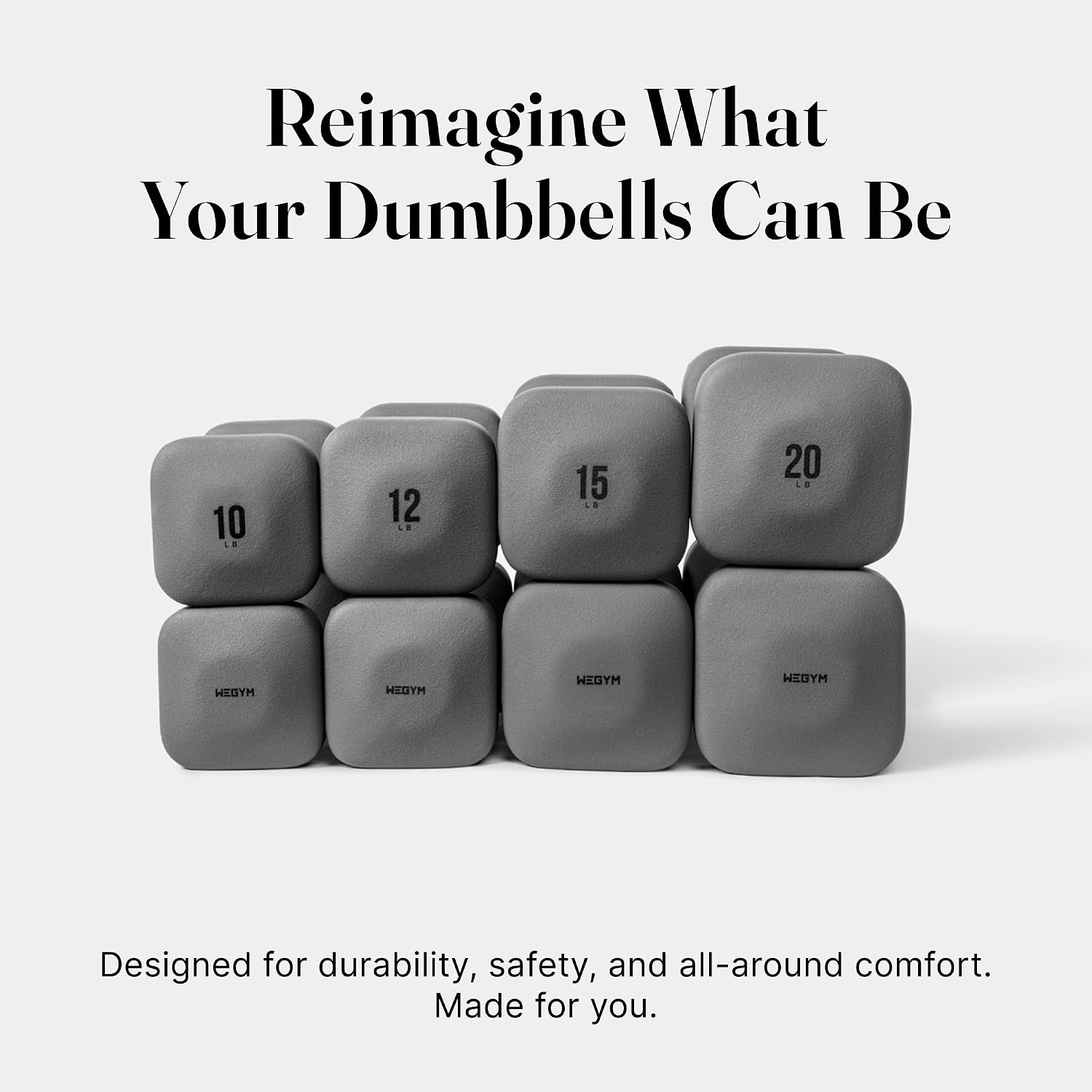 WeGym SafeGrip Square Dumbbells with Anti Slip Handles, Aesthetic Free Weights for Home Workouts, Stable Design Prevents Rolling during Floor Exercises - Set