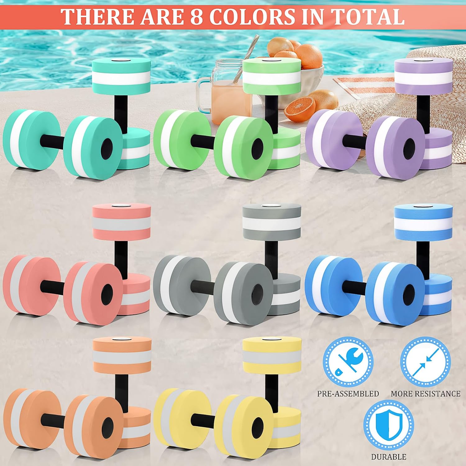 Shappy Water Weight Aquatic Exercise Dumbbells for Pool Macaron Color Aerobics Equipment EVA Foam Dumbbells Aquatic Exercise Equipment Hand Bar