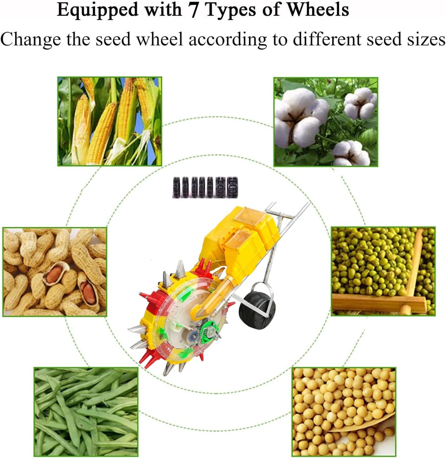 Lawn & Garden Spreaders, Manual Seeder Hand-Push Roller Seeding and Fertilizer Applicator Garden Seed Planter for Corn Soybean Peanut Cotton,7 Mouths (4 Mouths