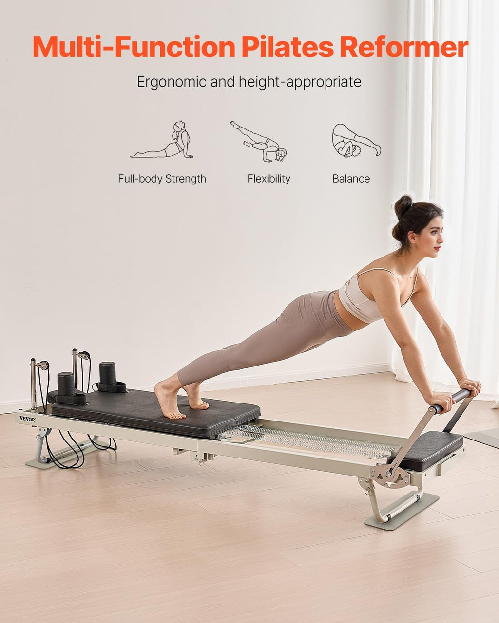 VEVOR Pilates Reformer Foldable, Suitable for Intermediate and Beginners Users, Pilates Equipment for Home Gym Studio Use with 4 Adjustable Resistance Spring, Up to 400 LBS