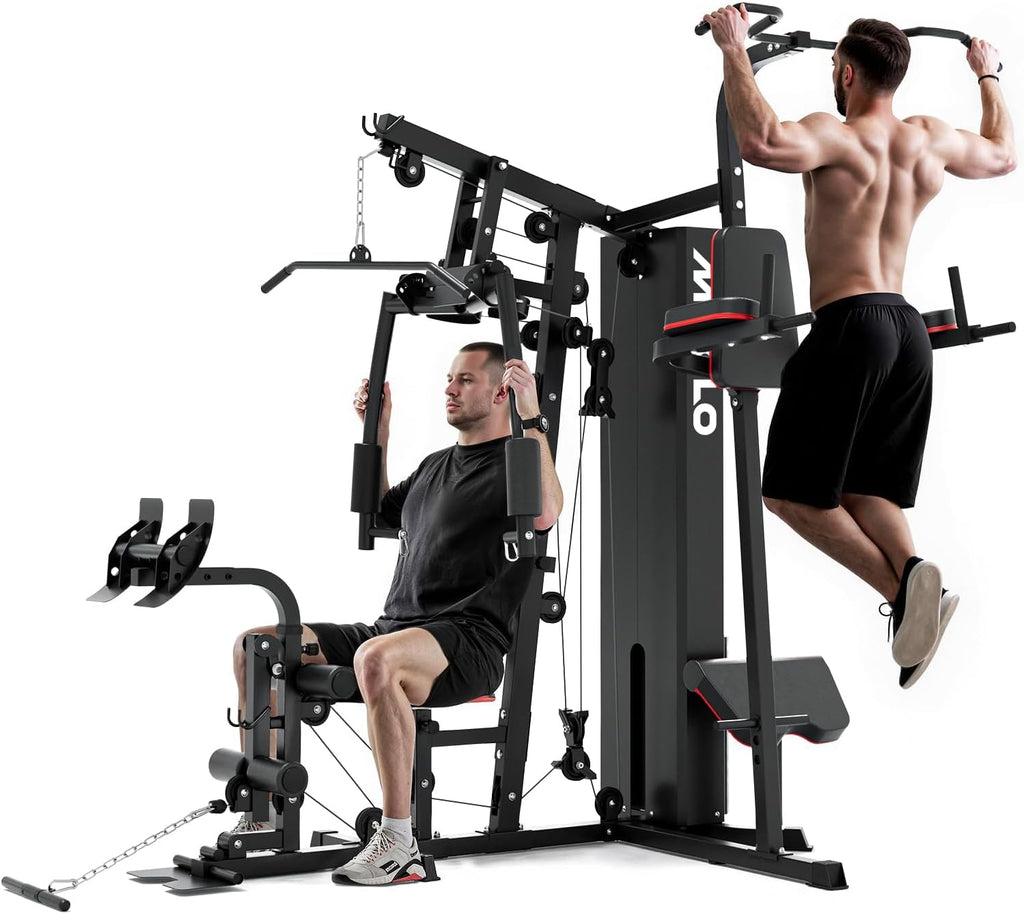 Mikolo Home Gym, Workout Station with 150LBS Weight Stack, Multifunctional Home Gym Equipment, Exercise Equipment for Full Body Strength Training