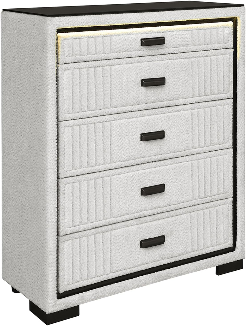 White and Black King 5PC Bedroom Set with 50' TV Lift LED, Speakers and Fireplace