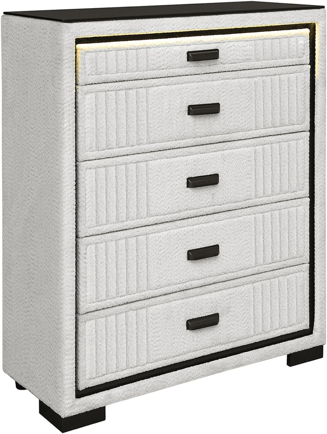 White and Black King 5PC Bedroom Set with 50' TV Lift LED, Speakers and Fireplace