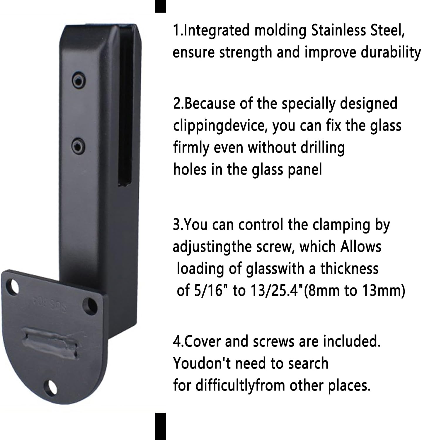 Generic 4pack Glass Clamp Glass Standoff, Heavy Duty Black Side Mount Stainless Steel Glass Clamp Pool Fence Balustrade Railing Post Clamps, For Glass Thickness 8mm-13mm