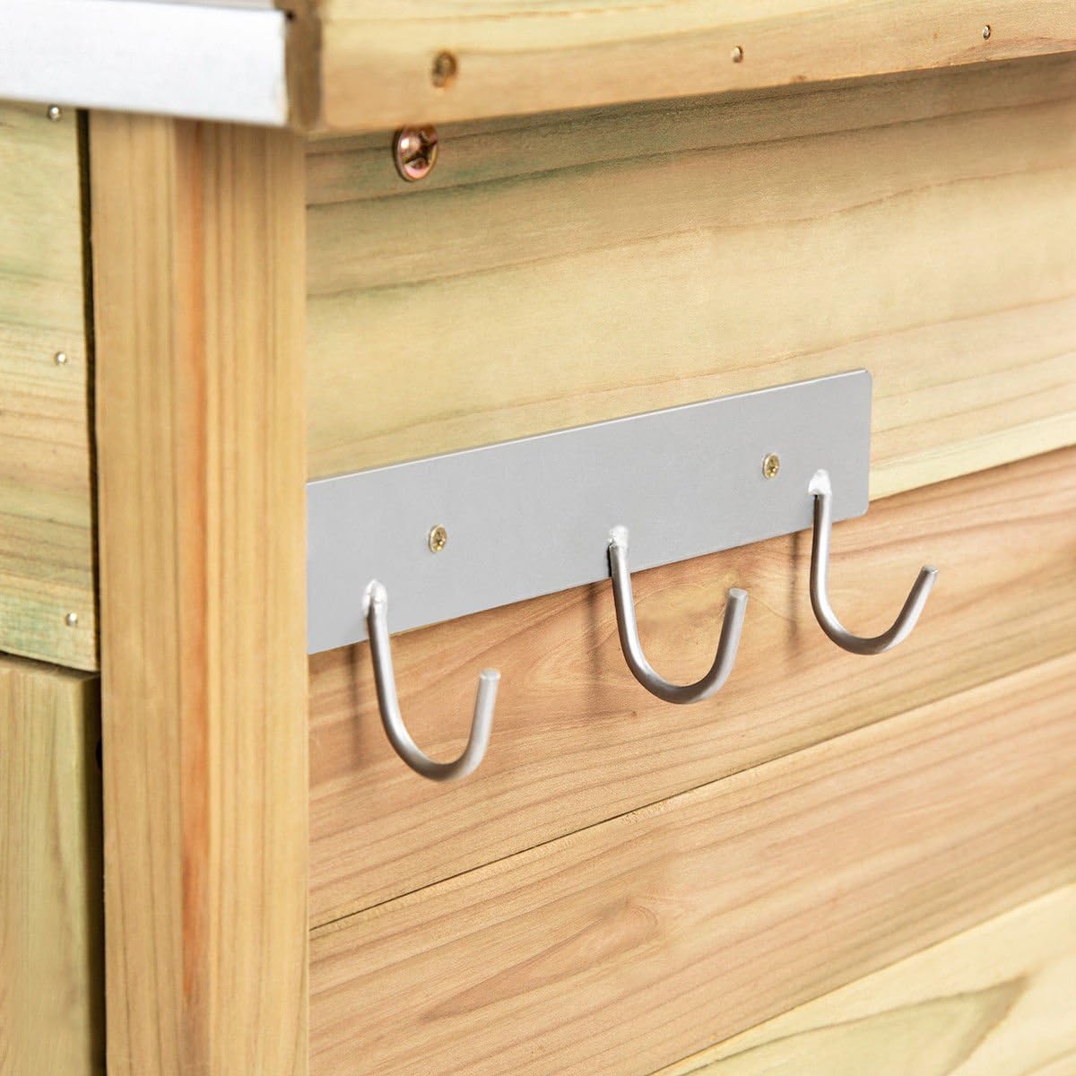 Outdoor Potting Bench Garden Wooden Work Station Metal Tabletop Cabinet Drawer