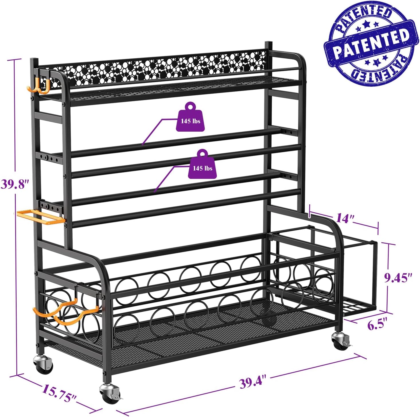 Dumbbell Rack, VOPEAK Adjustable Weight Rack for Home Gym, Home Gym Storage Rack for Yoga Mat Kettlebells and Strength Training Equipment, Weight Storage Rack for Dumbbells with Wheels